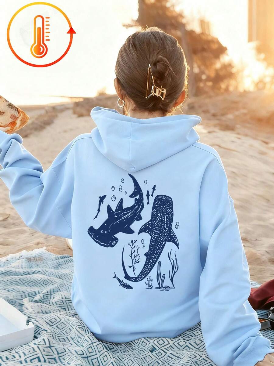 Tween Girl Fun Print Sweatshirt, Warm & Comfortable Thermal Lined Pullover Sweatshirt For Autumn/Winter - Baby Blue - View 1