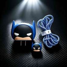 Warner Bros 1 Set Batman Charging Cable Protector, Compatible With 20W Charger, Party Favor, Suitable For Daily And Office Use, Includes Large And Small Heads, Silicone Cable Tie And 1.4m Coiled Cable, Perfect Gift For Birthday And Holiday - Multicolor - View 2