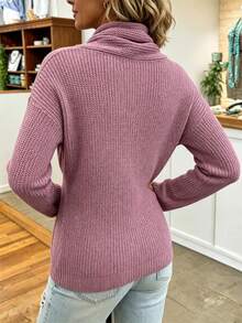 Women's Elegant Plain-Coloured Cross-Over Design Fall Sweater - Pink - View 2