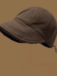 1pc Solid Color Plush Minimalist Wide Brim Casual New Winter Women's Fisherman Bucket Hat, Flattering For Large And Round Faces, Adjustable Head Circumference, Warm And Windproof, Versatile For Daily Shopping And Outings - Multicolor - View 10
