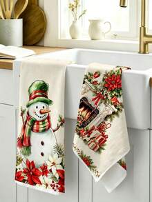 2pcs Kitchen Absorbent Towels, Made Of Polyester Material, Christmas Fireplace Snowman Pattern Print, Suitable For Kitchen, Bathroom, Ideal Choice For Housewives And Family Gatherings, High Cost-Performance Home Supplies, Great Room Decoration. - Multicolor - View 5