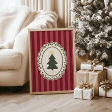 1pc Frameless Red Christmas Tree Whimsical Playful Holiday Wall Art Canvas Poster Print Xmas Gift Decor For Bedroom Living Room Dorm Back To School - Frameless - View 5