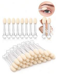 30PCS/24PCS/12PCS/6PCS Portable Disposable Eyeshadow Sponge Applicators, Transparent Heart-Shaped Handle Design, Soft Sponge Head With Gentle Touch, Even Makeup Blending, No Washing Required, Hygienic And Prevents Cross-Contamination, Suitable For Eyeshadow/Highlighter/Eyeliner Detail Work, Multi-Pack Travel Makeup Brush, Practical Daily Eye Makeup Tool - Multicolor - View 1