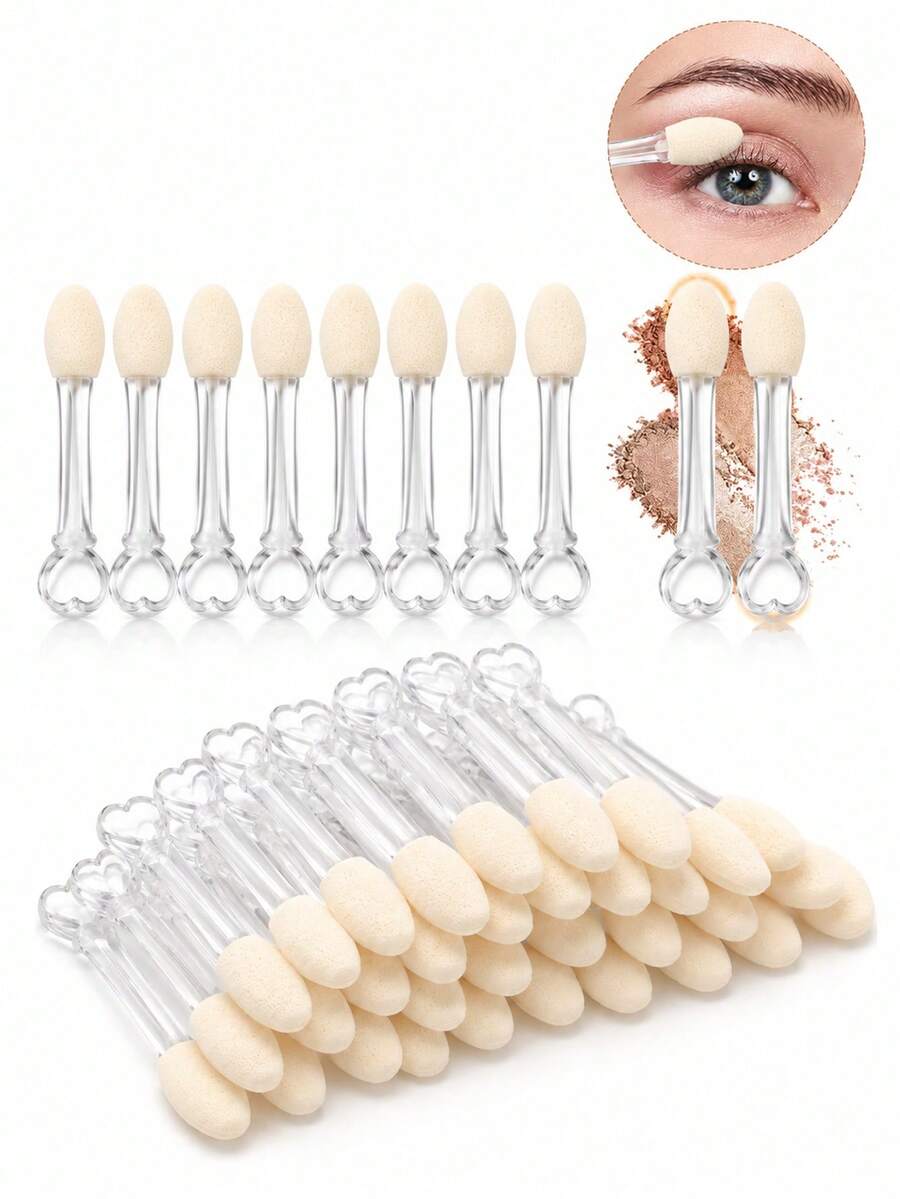 30PCS/24PCS/12PCS/6PCS Portable Disposable Eyeshadow Sponge Applicators, Transparent Heart-Shaped Handle Design, Soft Sponge Head With Gentle Touch, Even Makeup Blending, No Washing Required, Hygienic And Prevents Cross-Contamination, Suitable For Eyeshadow/Highlighter/Eyeliner Detail Work, Multi-Pack Travel Makeup Brush, Practical Daily Eye Makeup Tool - Multicolor - View 1