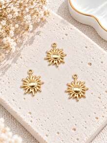 5pcs Fashion Versatile 18K Gold Plated Stainless Steel Sun Pendant Set, Sun Moon Star Vacation Valentine's Day Necklace Bracelet Pendant Charm DIY Jewelry Accessories - Yellow Gold - View 4