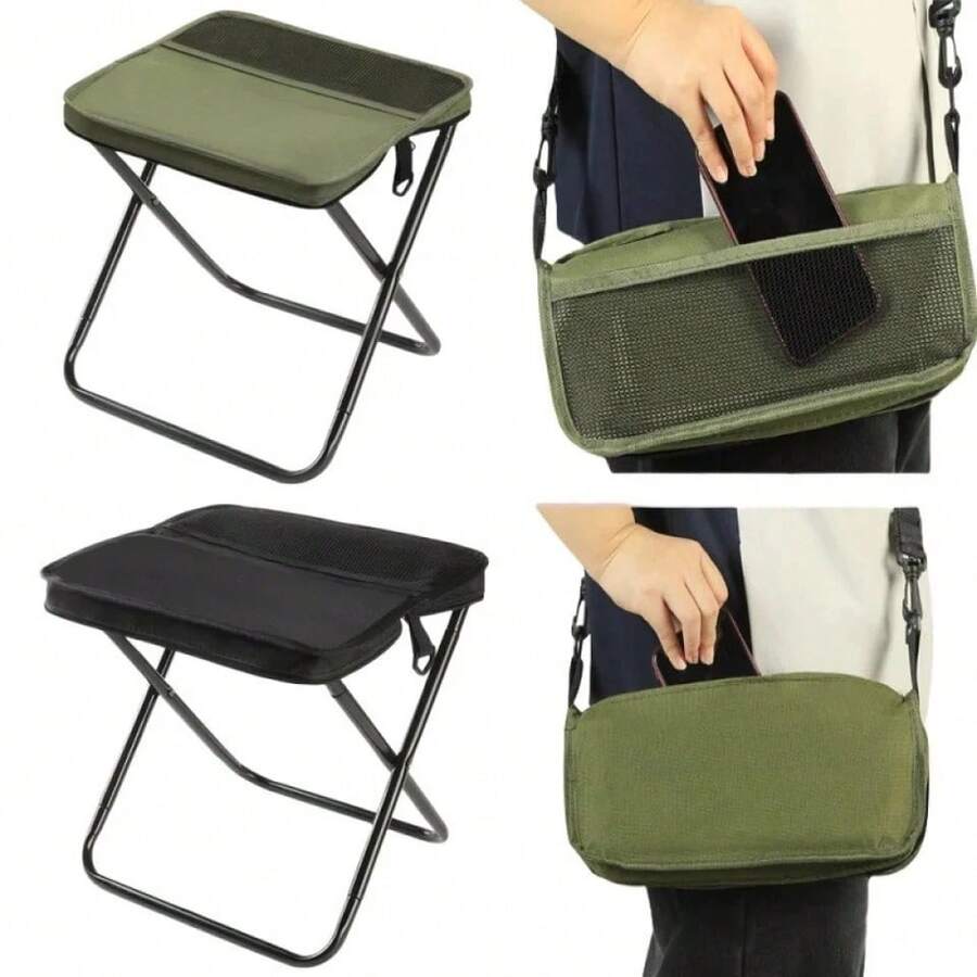 2 In 1 Of Foldable Backpacking Stools Portable Mini Outdoor Camping Seat Fishing - Green - View 1