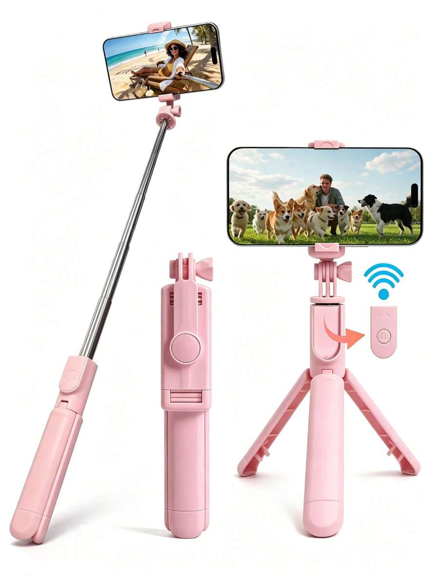 Portable Remote Control Selfie Stick Tripod All-In-One Phone Holder, Extendable Telescopic Shooting Pole, Supports Multi-Angle Rotation Adjustment, Compatible With Most Smartphones, Comes With Detachable Wireless Remote Control For Remote Photo And Video Capture, Can Be Used As A Floor Tripod When Expanded, Compact And Lightweight For Easy Storage And Carrying, Suitable For Travel, Outdoor Activities, Home Selfies, And Short Video Recording