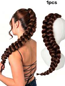 1pc 24 Inch Chunky Braided Ponytail Hair Extension, Thick Braided Ponytail Made Of Synthetic Fiber With Elastic Hair Tie, Suitable For Women For Party & Daily Wear (Multiple Colors Available) - Multicolor - View 14