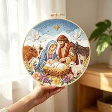 Religious Themed Embroidery Full Material Kit, Jesus Birth/Virgin Mary Floral Print Set, Zero-Based Beginner Stress Relief Handmade DIY, Christmas Home Desktop Decor Holiday Gift - Multicolor - View 13