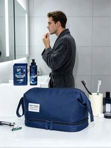 1pc Large Capacity Men's Toiletry Bag, Double Layer Design For Toothbrush, Razor, Makeup Brushes, Handbag, Unisex For Travel, Business Trip, Vacation, Home Use, All Seasons - Multicolor - View 4