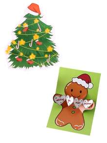 Christmas Tree And Gingerbread Man Greeting Cards, Includes Envelopes And Cards, Christmas Tree Thank You Cards, Winter Snowflake Greeting Cards, Suitable For Holiday Parties, Holiday Message Cards, Party Gift Blessing Cards And More. - View 2