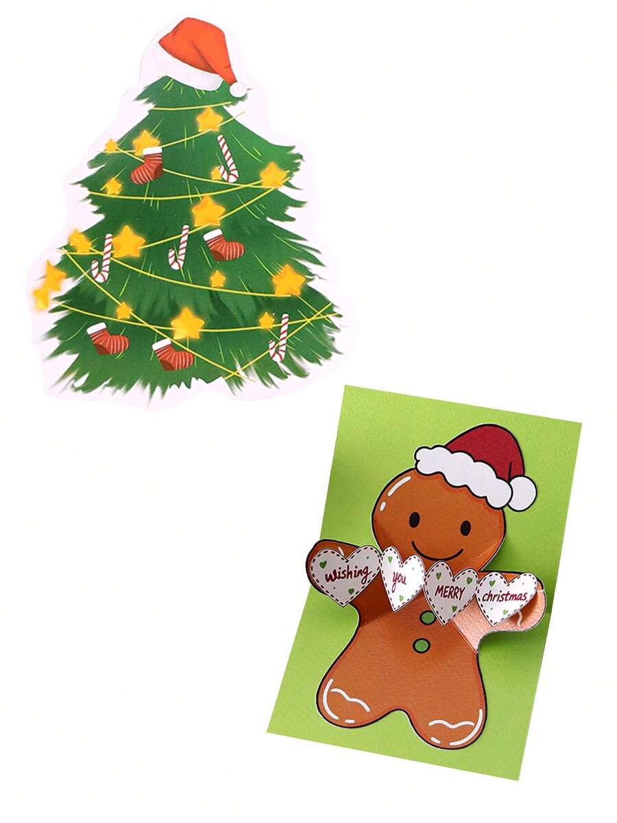Christmas Tree And Gingerbread Man Greeting Cards, Includes Envelopes And Cards, Christmas Tree Thank You Cards, Winter Snowflake Greeting Cards, Suitable For Holiday Parties, Holiday Message Cards, Party Gift Blessing Cards And More.
