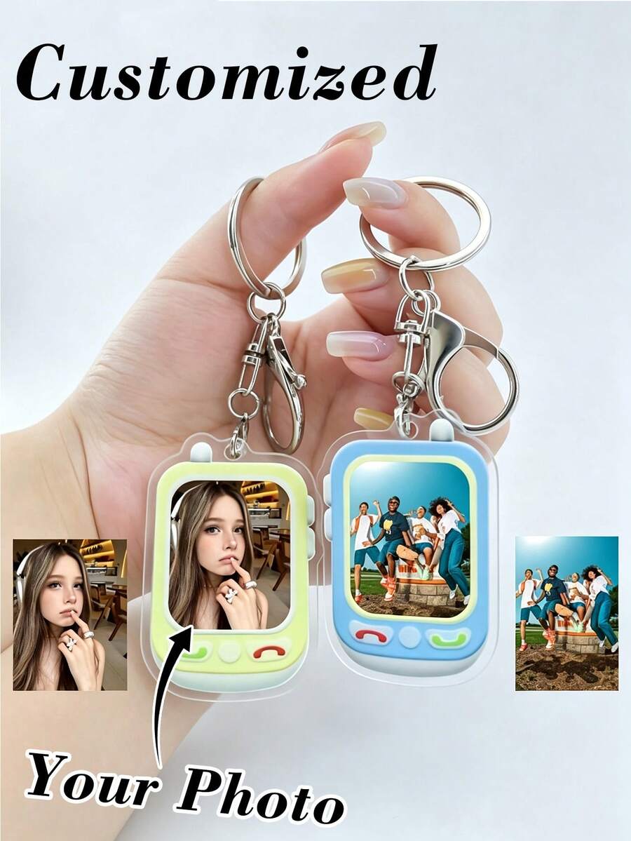 Custom Photo Keychain, Cute Mini Phone Shape, Personalized Photo Acrylic Keychain, Gift For Mom/Girlfriend/Boyfriend, Christmas Gift, Winter Gift - Multicolor - View 1