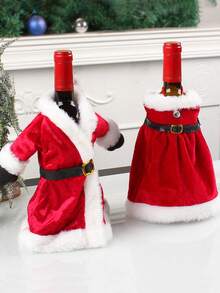 1pc Or 2pcs Christmas Wine Bottle Decor Set, Classic Vintage Dress Style, Suitable For Holiday Parties, Restaurant Holiday Atmosphere, Home Kitchen Table Setting And Farmhouse Style Decoration - View 4