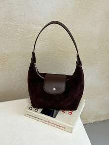 Modern Style Buckle Design Women's Handbag, Fashionable And Versatile Suede PU Adjustable Shoulder Strap Shoulder Bag/Crossbody Bag - Coffee Brown - View 6
