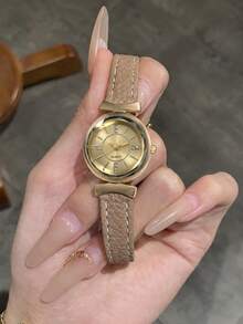 1pc Quartz Watch, Daily Wear, Casual Fashion, Simple Retro Style, PU Leather Strap Watch, Holiday Gift Selection - Khaki - View 3