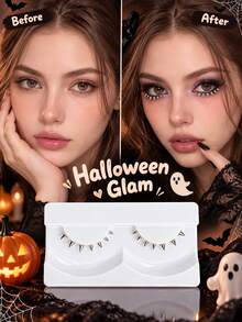 Halloween Party 1pair Spiky Lash, Self-Adhesive, Non Adhesive ,Bottom Lashes, Metallic, Cosplay, Subculture, Creative Makeup, Extremely Fine, Transparent Stem, Reusable, Party Style - View 2