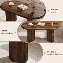 N625P497610 Walnut Finish MDF Coffee Table, 99*50*40cm Oval Living Room Table, Stable Lounge Table With Solid-Look Legs, Supports Up To 40kg, Modern Dining Table For Living Room - Walnut Wood Color - View 5