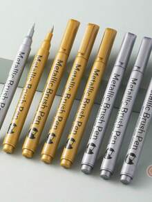 2pcs Gold & Silver Metallic Paint Pens, Suitable For DIY Painting/Doodling/Handcrafts/Scrapbooking/Sign Making On Black Cardstock, Acrylic Pens, Back To School Essentials - Sets - View 4