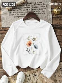 Girls' Cute Printed Long-Sleeve Casual Sports T-Shirt With Set-In Sleeves And A Round Neckline - White - View 9