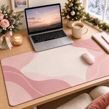 1pc Pastel Pink Abstract Desk Mat, Large Mouse Pad, Polyester Fiber Surface, Non-Slip Rubber Base, Makeup Mat For Home Decor, 4 Sizes Available - View 1