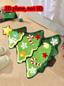 1pc Christmas Tree Pattern Faux Cashmere Bath Mat, Absorbent Bathroom Rug & Decorative Entryway Carpet, Suitable For Living Room, Bathroom And Bedside Christmas Decor - One Size Fits All - View 7