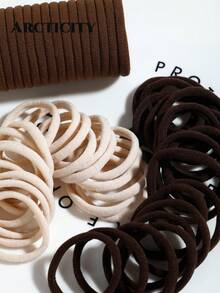 Arcticity 50/100pcs Basic Women's Elastic Hair Ties, Simple Design Ponytail Hair Bands, Daily Sports Fitness Beauty Hair Accessories, Hair Ropes - Coffee - View 3