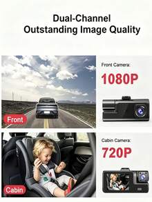 1080P HD Dual Dash Cam Front Rear Interior 3-Channel Car Camera, 170° Wide Angle, Rotatable Lens, Loop Recording, 24H Parking Monitoring, Infrared Night Vision, Suitable For Sedan SUV Truck Video Recorder, Memory Card Not Included - A - View 4