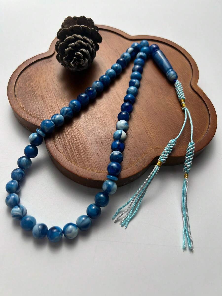 1 buah Tasbih Muslim Buatan Tangan dengan Rumbai, Isi 45 Butir Manik-manik, Motif Tie Dye Aneka Warna dari Resin Imitasi - MultiWarna - View 1