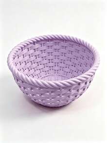 1PC 3D Plastic Woven Storage Basket, Round Decorative Storage Bowl Tray, Bathroom Countertop Small Desktop Organizer, Storage For Cosmetics, Hair Ties - Multicolor - View 15