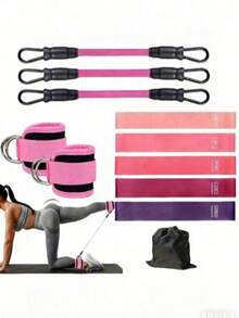3pcs Hip Resistance Band Set, Includes Ankle Band, Hip And Leg Resistance Rope, Waist Shaping, Cable Machine, Hip Lift Ankle Elastic Band Training Set - Multicolor - View 2