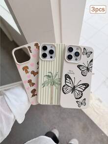3pcs Colorful Printed Leather Texture TPU Shockproof Full Coverage Protective Phone Case Compatible With Apple 11/12/13/14/15/16/17 Pro Max - Multicolor - View 4