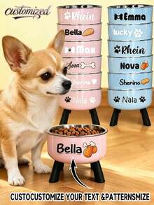 1pc Personalized Raised Pet Bowl, Customized Name & Pattern Stainless Steel Non-Slip Food/Water Bowl, Suitable For Cats And Small Dogs, Elevated Feeding Bowl - Multicolor - View 2