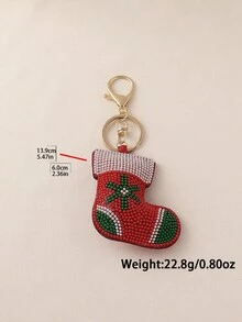 1pc Christmas Vintage Cute Rhinestone & Bead Santa Claus Snowman Keychain, 3D Gift Box Sock Bell Design Bag Charm, Unisex Christmas Gift Accessory - Multicolor - View 11