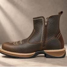 Men High-Top Leather Riding Boots - Coffee Brown - View 3