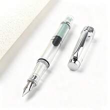 Transparent Piston Fountain Pen, Clear Acrylic Demonstrator Pen, Silver Metal Clip, Ink Reservoir Hand Writing Pen, Office School Stationery Gift For Calligraphy - 3008 - View 10