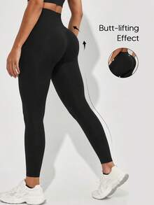 Women's Black High Elastic Tummy Control Butt Lifting Tight Leggings For Daily Wear Autumn - Black - View 6