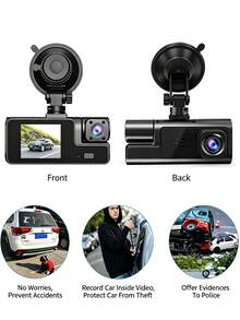1080P HD Dual Dash Cam Front Rear Interior 3-Channel Car Camera, 170° Wide Angle, Rotatable Lens, Loop Recording, 24H Parking Monitoring, Infrared Night Vision, Suitable For Sedan SUV Truck Video Recorder, Memory Card Not Included - A - View 3