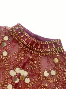 Luxurious Beaded & Sequin Arabian Maxi Dress, Stand Collar Cloak Sleeves, Perfect For Formal Events - Red Gold - View 5