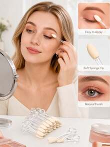 30PCS/24PCS/12PCS/6PCS Portable Disposable Eyeshadow Sponge Applicators, Transparent Heart-Shaped Handle Design, Soft Sponge Head With Gentle Touch, Even Blending And Application, Wash-Free Hygienic To Avoid Cross-Contamination, Suitable For Eyeshadow/Highlighter/Eyeliner Detail Work, Multi-Pack Travel Makeup Brush For Eye Makeup, Practical Daily Eye Makeup Tool - Multicolor - View 5