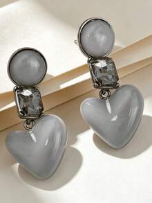 1 Pair Heart-Shaped Earrings, Suitable For Women's Daily And Holiday Wear - Grey - View 4