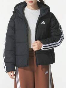 Adidas ESSENTIALS Women's Down-Filled Hooded Jacket In Black - Black - View 2