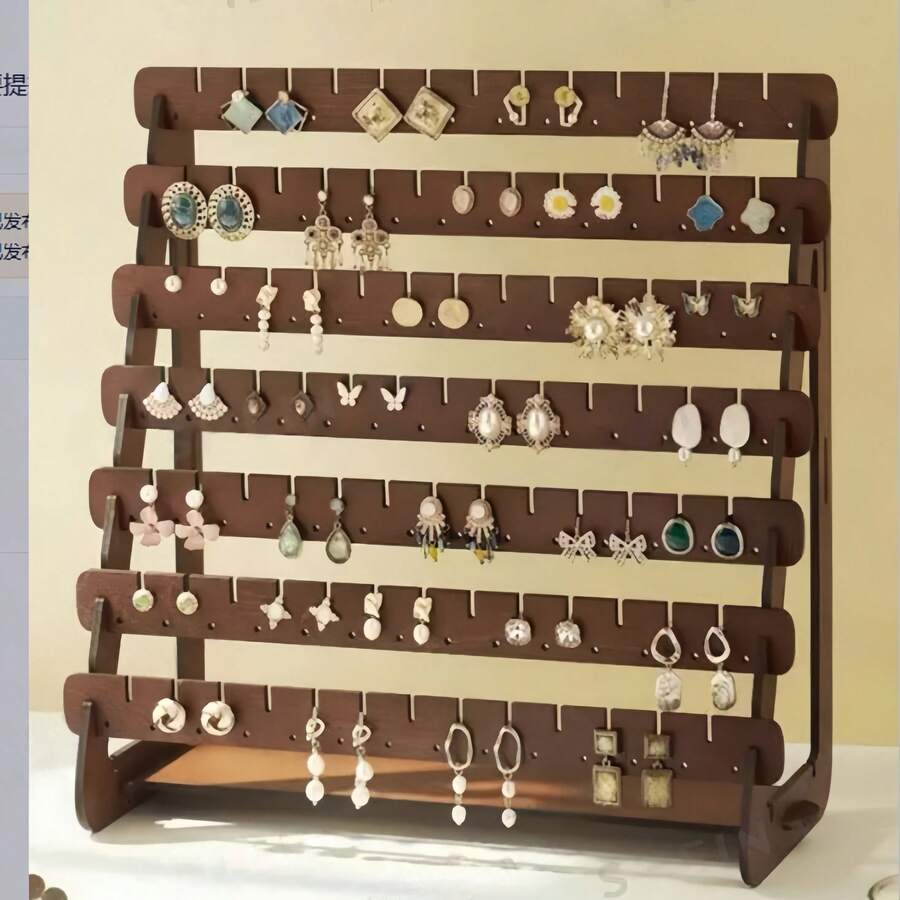 1pc Wooden Natural Color Minimalist Fashion Multi-Layer Earring Storage Rack, Jewelry Display Stand For Earrings And Dangles, Jewelry Organizer - Multi-layer Earring Storage Rack - View 1