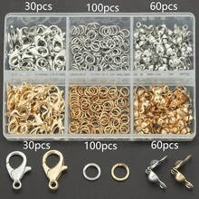 380pcs DIY Jewelry Making Accessories Set, Includes 60pcs Lobster Clasp, 120pcs Crimp Beads, 200pcs Closed Jump Rings, Suitable For Handmade Woven DIY Necklace, Bracelet, Bag Charm, Can Be Flattened To Secure Clasp, Pendant Chain Connector Rings, DIY Jewelry Making Materials - Lobster Clasp & Jump Ring & Bag Clasp - View 15