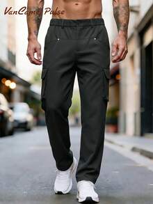 Vancamel Pulse Men's Pants Outdoor Casual Style Men's Cargo Long Pants Functional Style Versatile Minimalist Solid Color Men's Long Pants - Black - View 2
