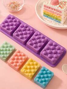 4-Cavity Square Massage Soap Silicone Mold, With Raised Texture, Soft And Easy To Demold, Suitable For Handmade Bath Soap, Shampoo Soap, Aromatherapy Soap And Creative Home Craft Projects - Multicolor - View 3
