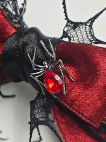 1pc Women's Red & Black Spider Bat Lace Hair Clip, Back Of Head Hair Accessory For Halloween Outfit And Party Wear - Black and Red - View 3