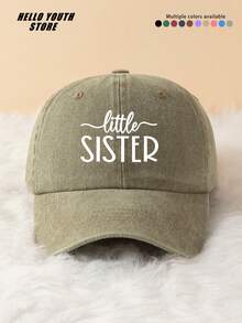 1件裝「Litter SISTER」字母印花棒球帽，春夏百搭復古軟頂爸爸帽，做舊水洗風 - B - 查看 14