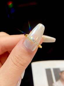 1 buah Cincin Moissanite, Desain Lima Batu yang Elegan, Cocok untuk Pesta dan Pemakaian Sehari-hari Wanita - Cincin Moissanite lima berlian 0,1 karat - View 7