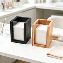 1pc Detachable Transparent Acrylic Panel Wooden Nail Art Cleaning Cotton Pad Storage Box, Rectangular Polished Head & Nail Grinding Ring Storage Box, Desktop Dust-Proof Nail Art Pen & Cotton Swab Miscellaneous Display Rack - Multicolor - View 6